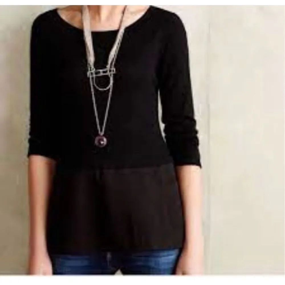 ✨Anthropologie Moth Breezy Point Black Peplum Sz Medium Sweater✨